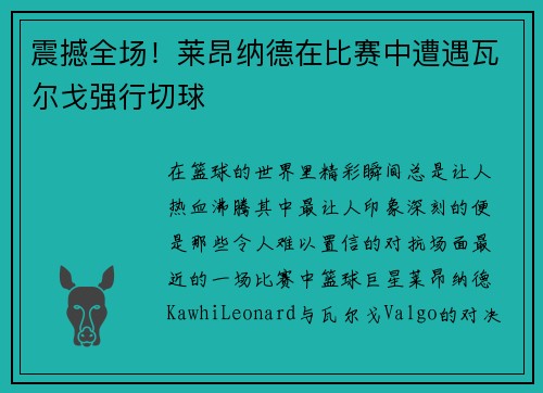震撼全场！莱昂纳德在比赛中遭遇瓦尔戈强行切球